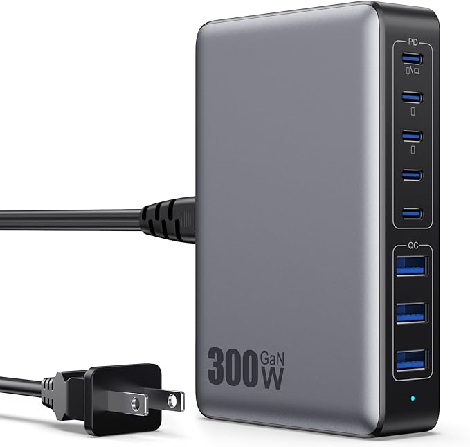 USB C Charger 300W USB C Charger Block 8-Ports GaN IV Fast Charging Station by APHUWJ