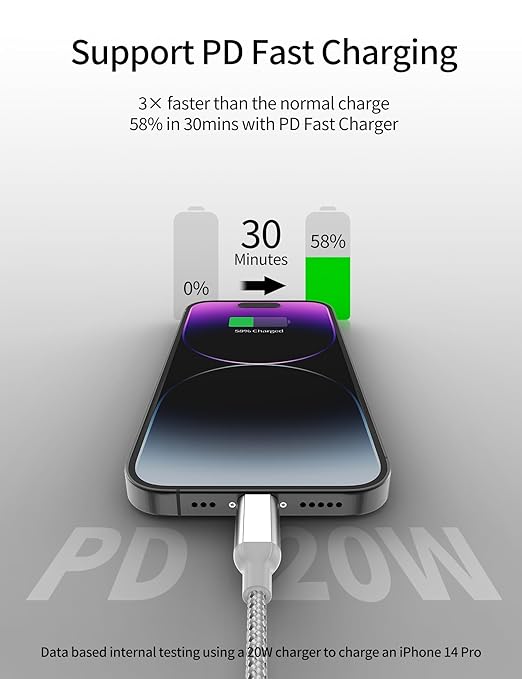 1ft USB C to Lightning Cable Short, 12inch Nylon Braided Type C to Lightning - Image 2