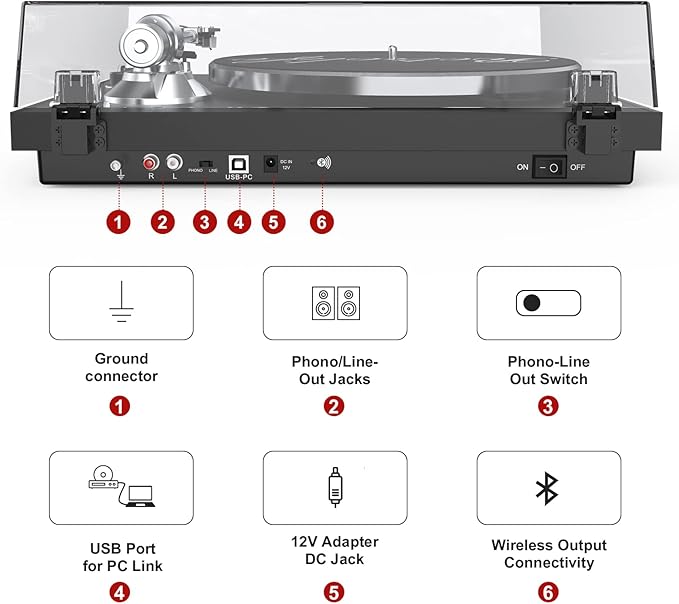 Turntables Record Player Wireless Output Connectivity Vinyl Player Belt-Drive - Image 3