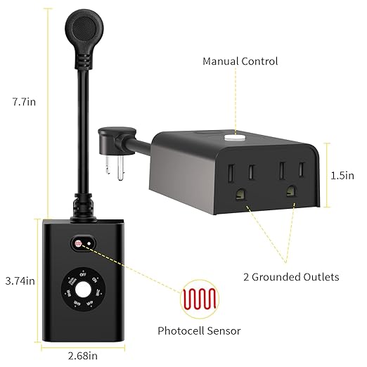 Minoston Outdoor Timer Outlet Waterproof, Dusk to Dawn Photocell Light Sensor - Image 6