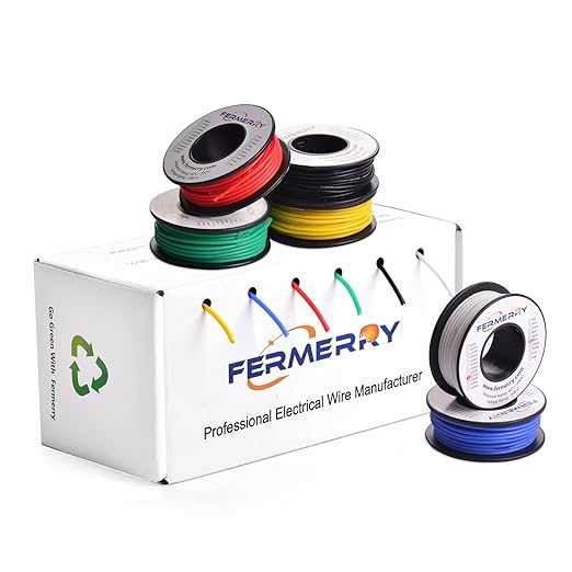 Fermerry 22 AWG Solid Core Wire Spool 50ft Each 6 Colors Flexible 22 Gauge Hook by Fermerry+Technology++