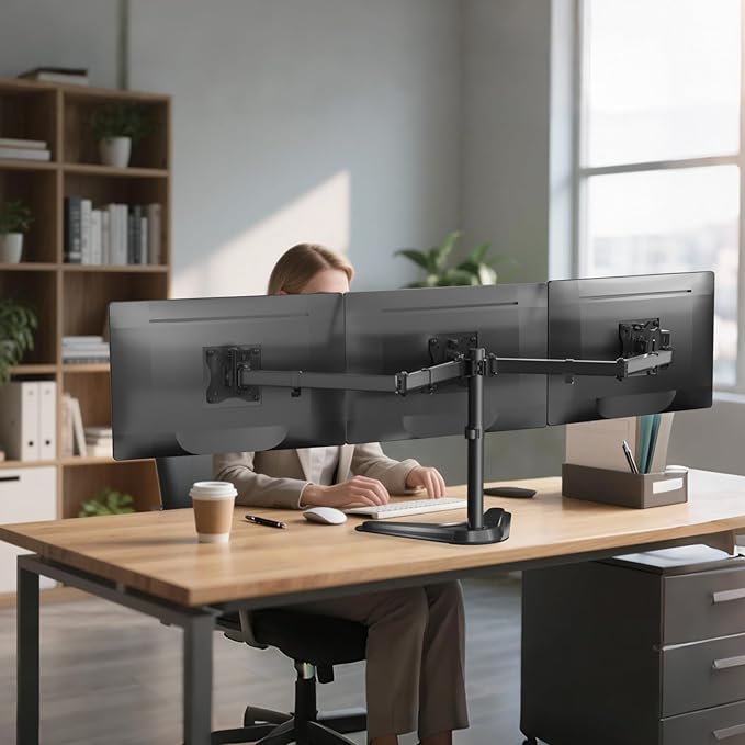 WALI Free Standing Triple Monitor Mount, Heavy Duty Triple Monitors Stand - Image 7