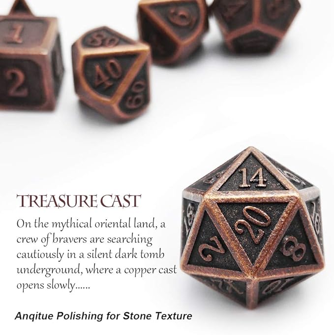 Haxtec Antique Copper Metal DND Dice Set 7 Die Polyhedral D&D Dice Compatible - Image 3