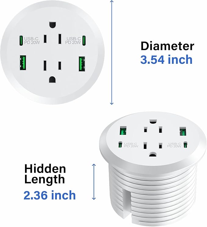 Desktop Power Grommet, 40W Fast Charging Station, 2 AC Outlets, 4 USB Ports - Image 7