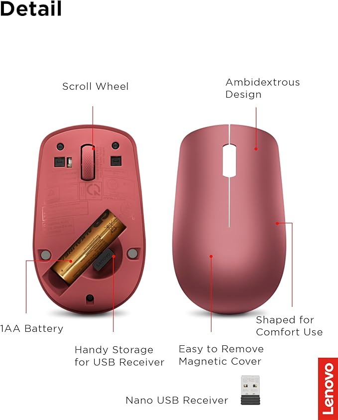 Lenovo 530 Full Size Wireless Computer Mouse - Image 6