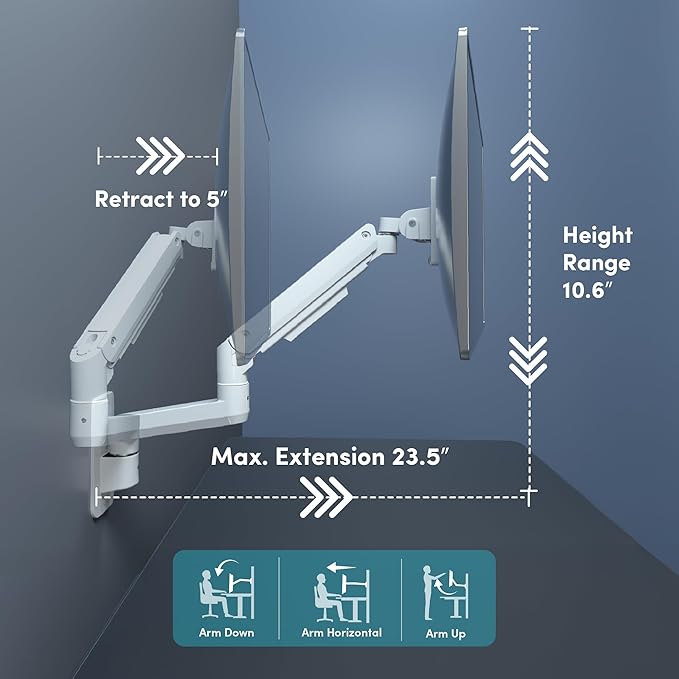 Monitor Wall Mount for 17-49 Inch Ultrawide Monitors, Single Monitor Arm Holds - Image 5