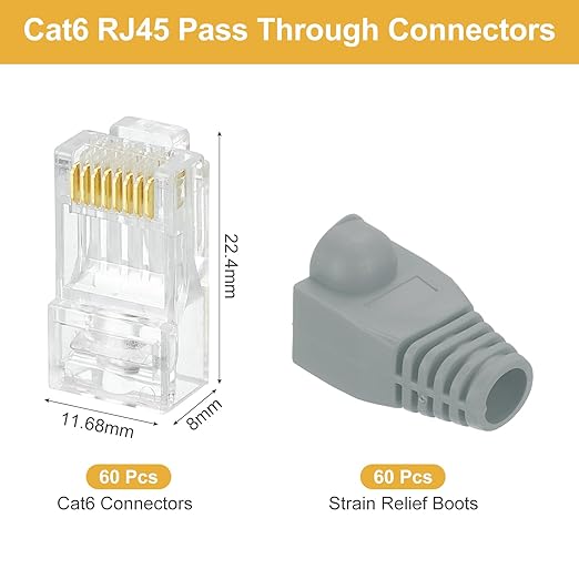 MECCANIXITY 60pcs Cat6 RJ45 Pass Through Connectors, RJ45 Connector 8P8C Gold - Image 2