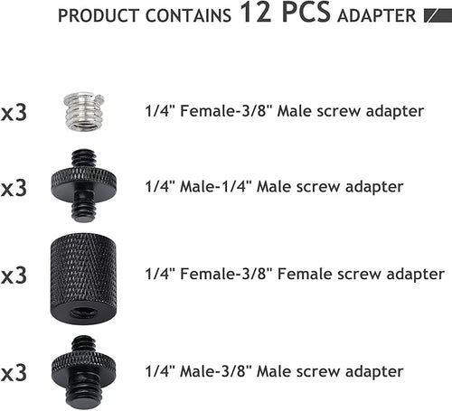 12 Pcs 1/4" & 3/8" Camera Screw Adapter Set - Image 2