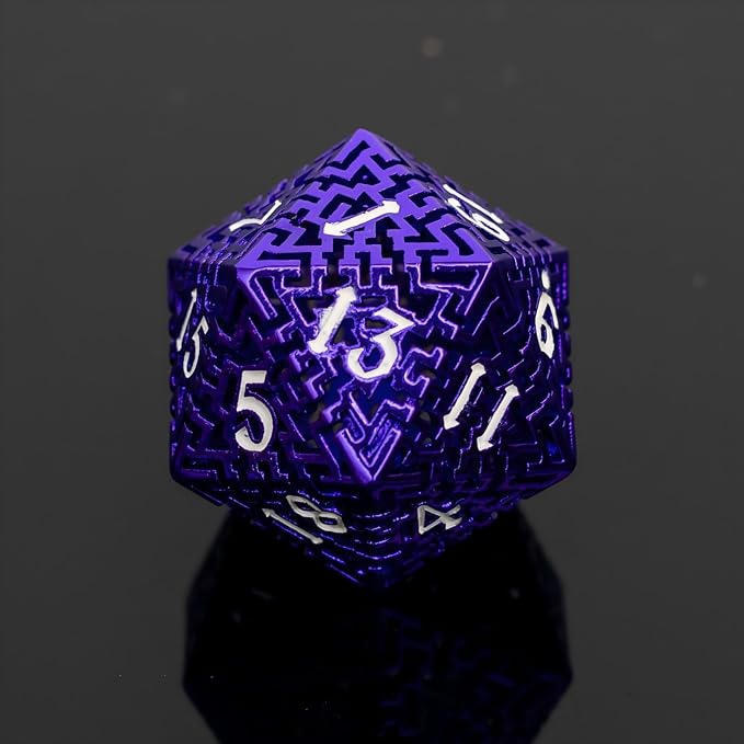 Purple Metal Hollow DND Dice Set Metallic Luster Maze Design - Image 5