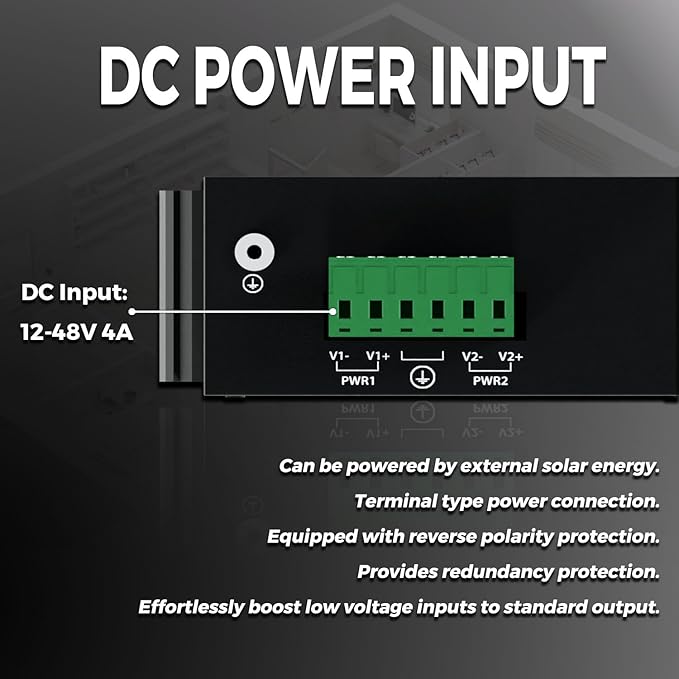 PROCET 10 Gbps PoE+ Gigabit Injector Din Rail, 30W Industrial Boost PoE Adapter - Image 2