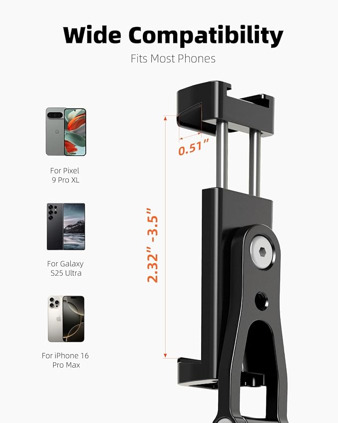 All Metal Phone Tripod Mount, 360° Rotation Tripod Phone Mount - Image 3