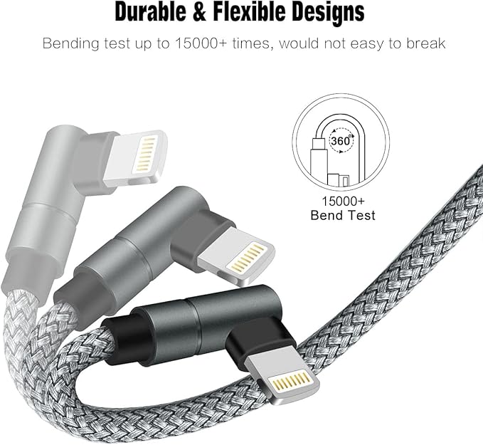 USB C to Lightning Cable 10FT MFi Certified 90 Degree iPhone Fast Charger Nylon - Image 5