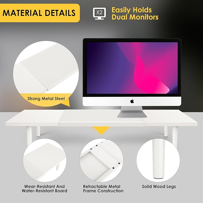 Dual-Monitor-Stand-Riser-For-Desk Adjustable Length 32-40 Inch，Large Desktop - Image 4