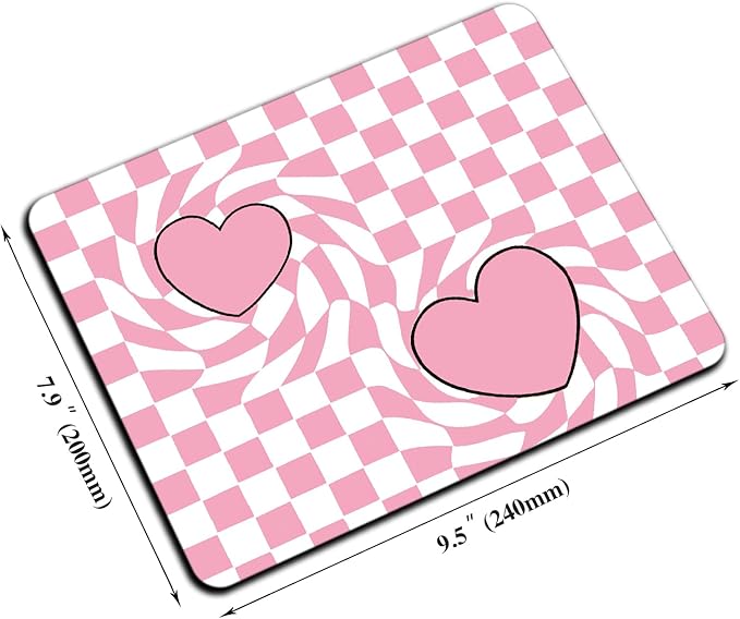 Mouse Pad, Cute Pink Checkered Heart Mouse Pads - Image 2