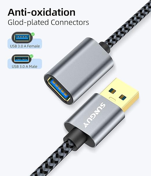 SUNGUY 5Gbps USB 3.0 Extension Cable, 6FT USB Extender, USB A Male to Female - Image 2
