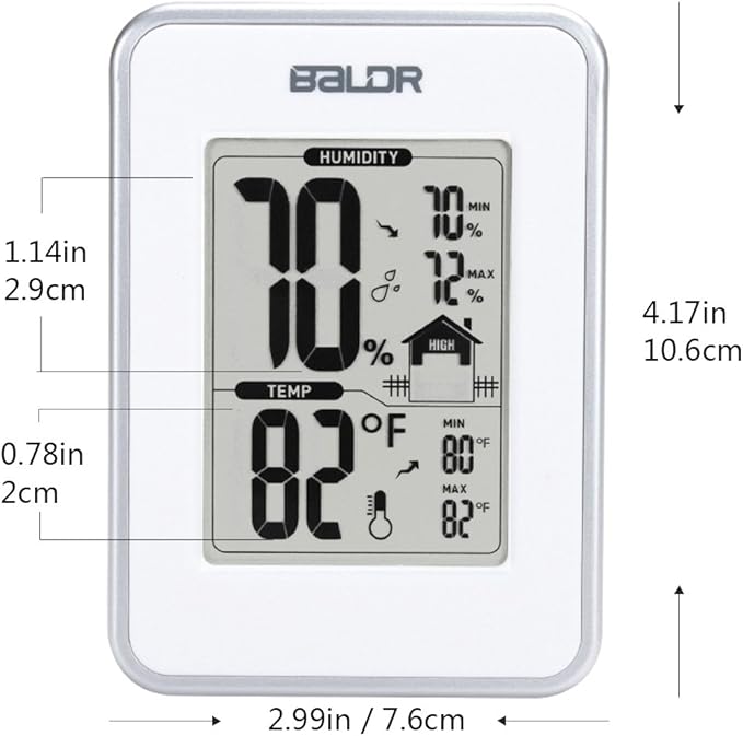 BALDR Digital Thermometer Hygrometer Monitor Indoor Temperature & Humidity Gauge - Image 2