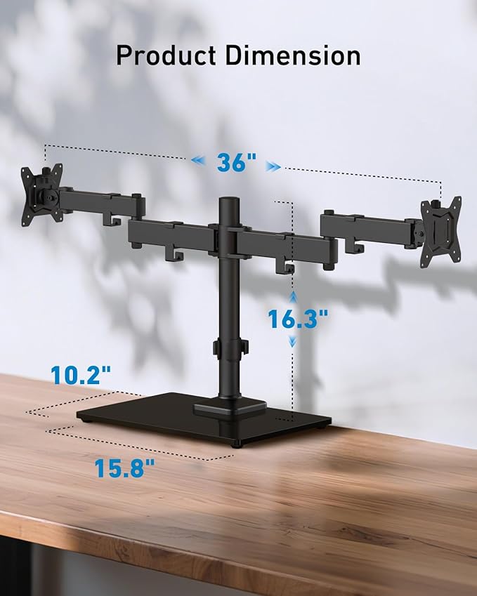 HUANUO Freestanding Dual Monitor Stand, 32 Inch Dual Monitor Mount - Image 4