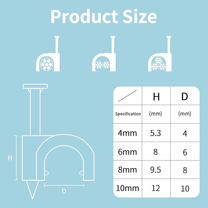Cable Clips, 4mm 6mm 8mm 10mm, Wire Wall Clips - Image 2
