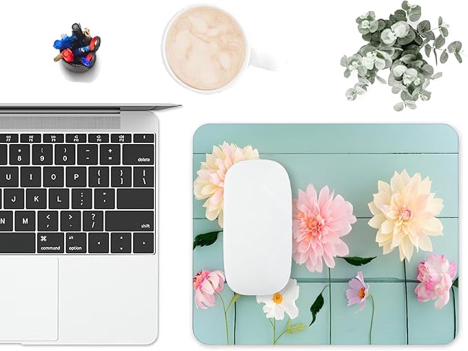 Mouse Pad, Cute Blue Wood Beautiful Flower Mouse Pads - Image 6