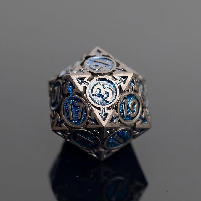 Blue Black Nickel Finish Heavy Metal DND Dice Set - Image 8
