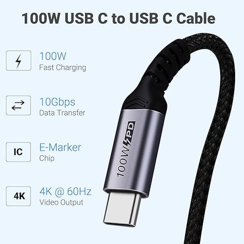 100W Short USB C Cable 3.1 Right Angle, 5A Fast Charging, 10GBbps High Speed - Image 2