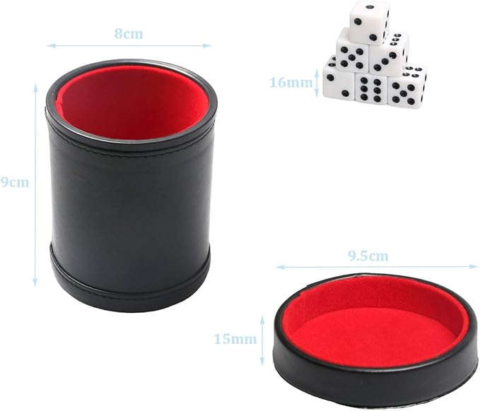 Leatherette Dice Cup with Lid, Includs 16mm Regular Dices - Image 2