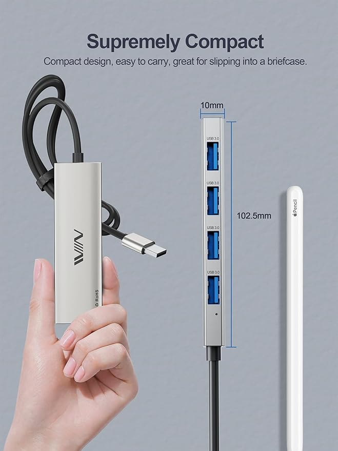USB 3.0 Hub, 4 Port USB Splitter Extender Portable Adapter Multiport Data Hub - Image 4