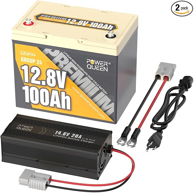 Power Queen 12V 100Ah Group 24 LiFePO4 Lithium Battery by PowerQueen