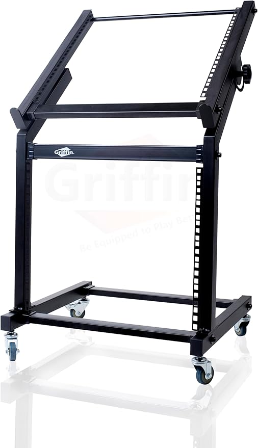 GRIFFIN 19U Rack Mount Rolling Stand & Adjustable Mixer Platform Rails – Cart - Image 6