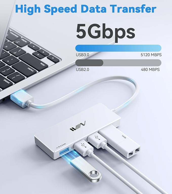 USB 3.0 Hub, 4 Port USB Splitter Extender Portable Adapter Multiport Data Hub - Image 3