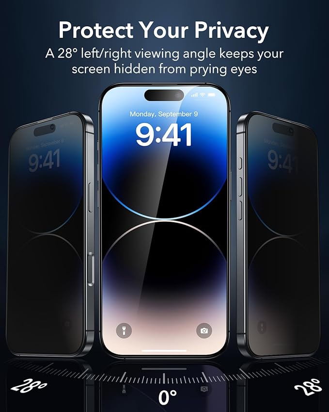 ESR 3 Pack 9H+ Glass for iPhone 14 Pro Max Privacy Screen Protector, Armorite - Image 3