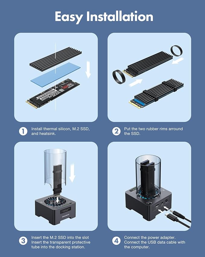GRAUGEAR NVMe M.2 SSD Duplicator Dual-Bay Offline Clone Tool-Free, 20Gbps USB C - Image 8
