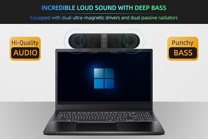 Computer Speakers for Desktop PC Monitor, USB Plug-in, Computer Soundbar for PC - Image 3