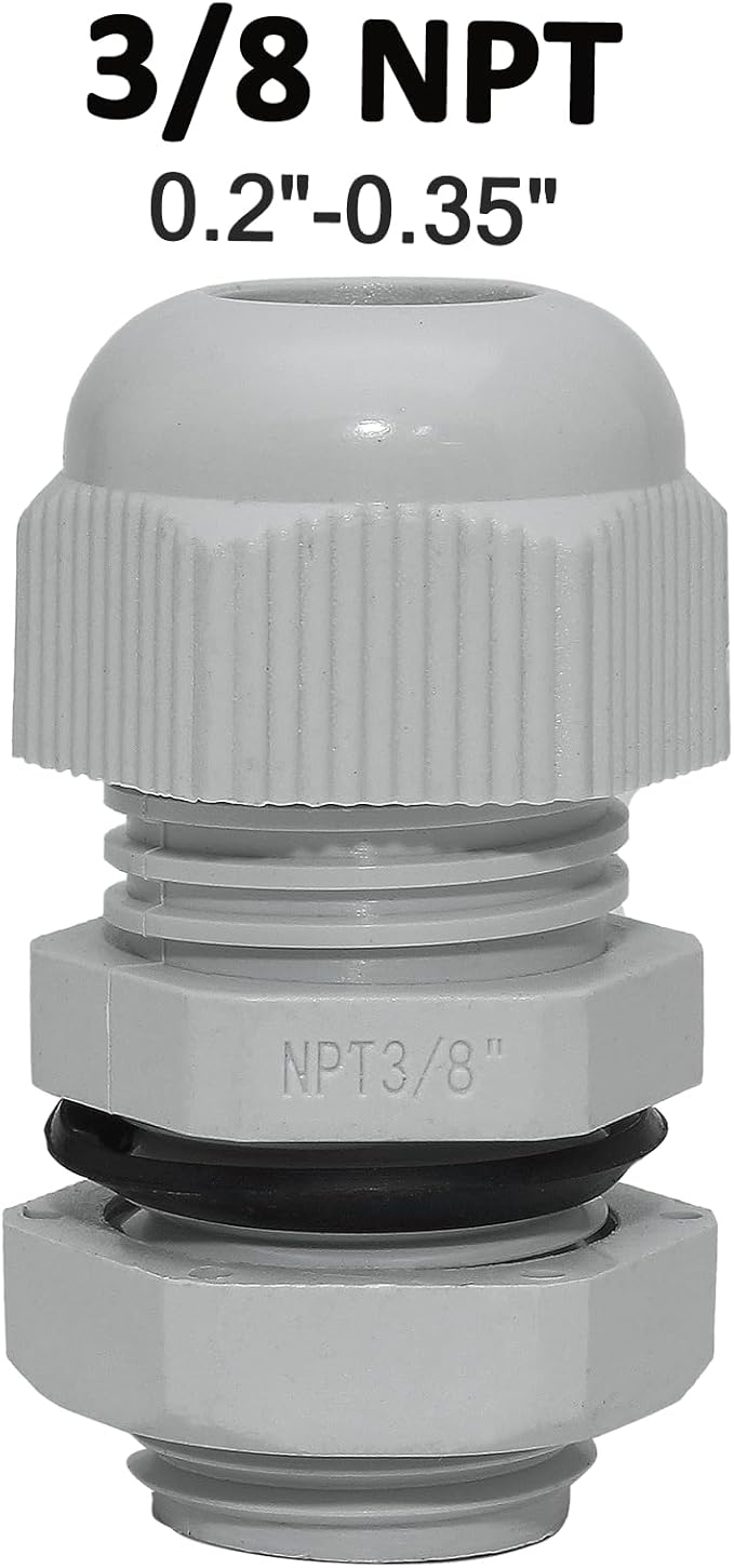 20 Pcs 3/8" NPT Nylon Cable Glands, IP68 Waterproof Adjustable Cord Grip Cable - Image 2