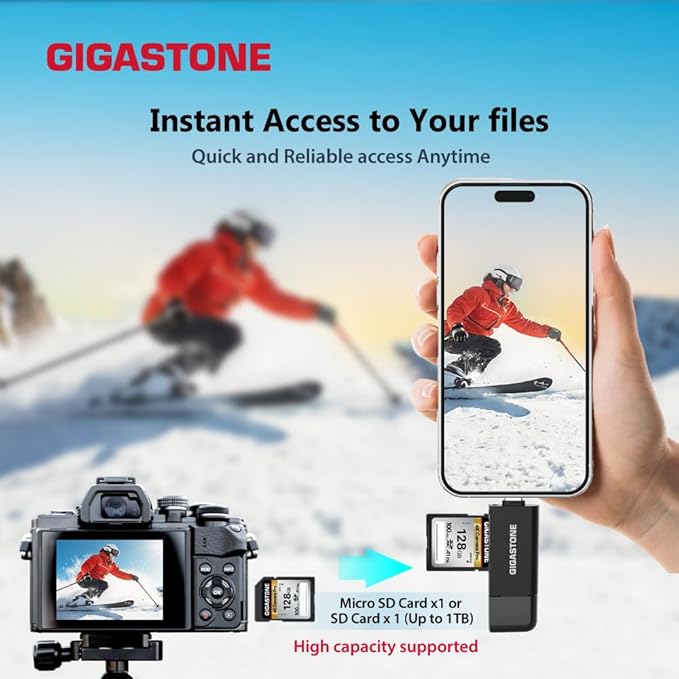 GIGASTONE SD Card Reader, 5-in-1 USB-A/USB-C Card Reader, Dual Slot - Image 4