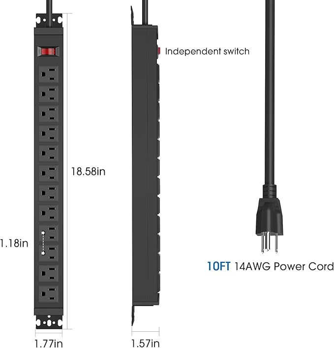 HHSOET Rotating Mountable Power Strip, 12 Outlet Wall Mount Surge Protector - Image 3