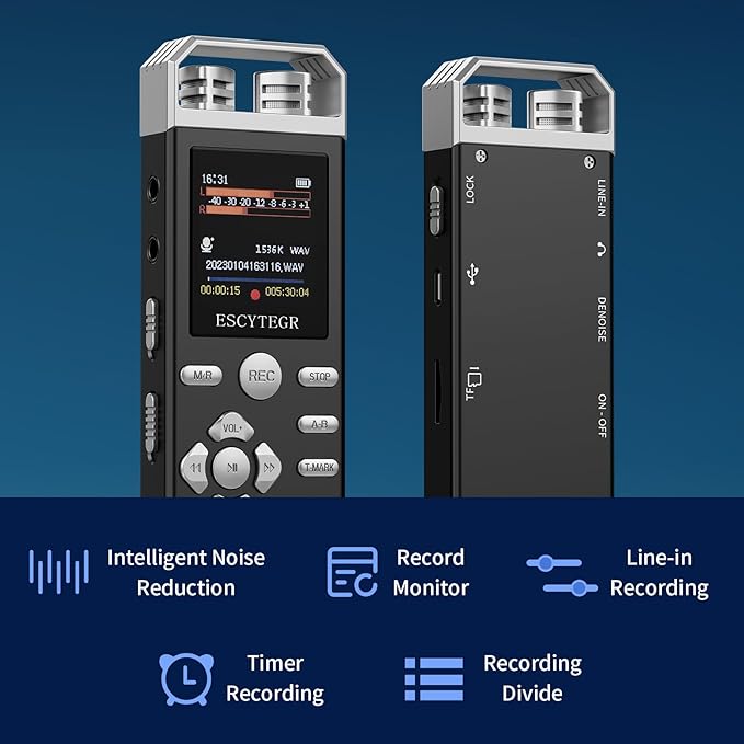 144GB Digital Voice Activated Recorder 1536KBPS Audio Voice Recorder - Image 3