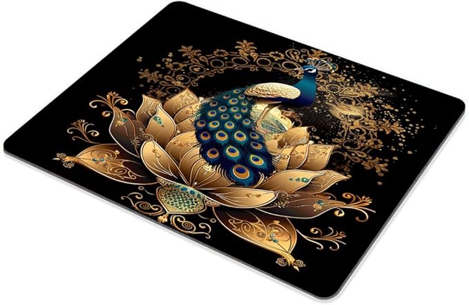 Square Mouse Pad Peacock on Golden Lotus-1, Gaming Mouse Pads - Image 6