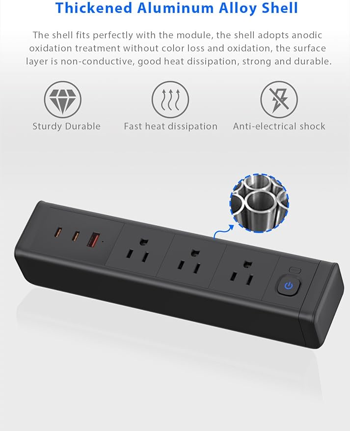 Desk Clamp Power Strip with 65W USB-C&USB A Ports 3 AC Outlet, Nightstand Edge - Image 4