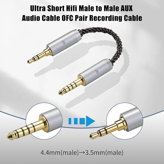 okcsc 4.4MM Male to 3.5MM Male Ultra Short Hifi Audio Cable - Image 2
