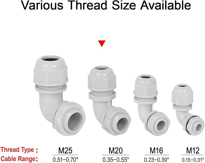LeMotech M20 Cable Gland, 90 Degree Adjustable 9-14mm Strain Relief, Cord - Image 6
