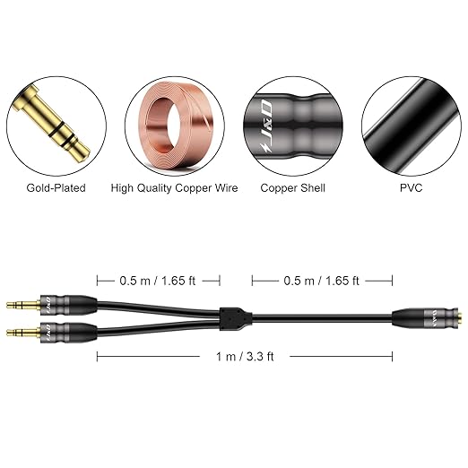 J&D 3.5 mm to 2X 3.5 mm Cable, 3.3 Feet - Image 2