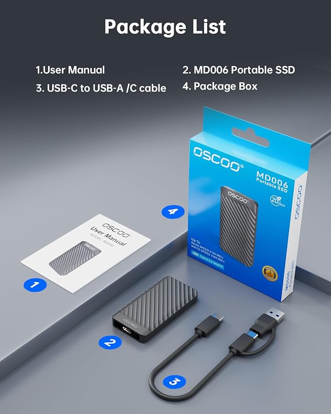 2TB Portable SSD, USB 3.2 Gen 2x2 External Solid State Drive, Dual USB-C&A - Image 8