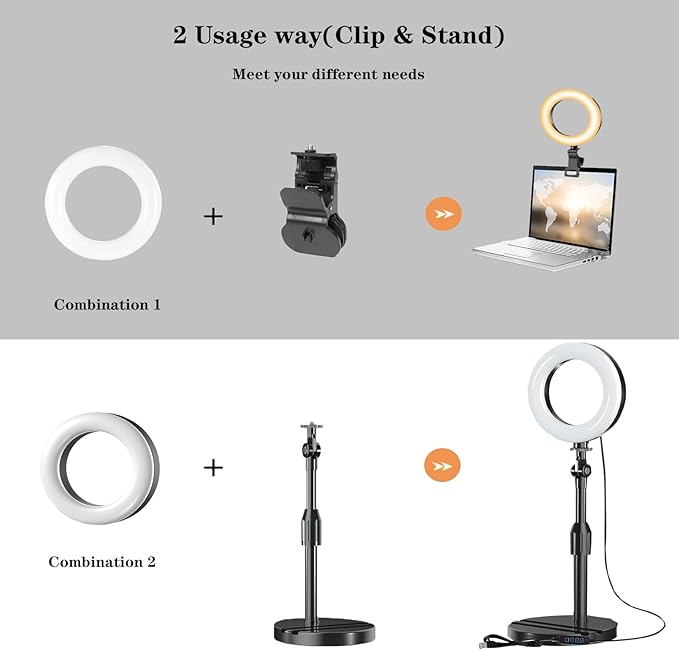 Ring Light with Stand, Desk Ring Light with Clip Upgraded 10W 3000K-6500K - Image 2
