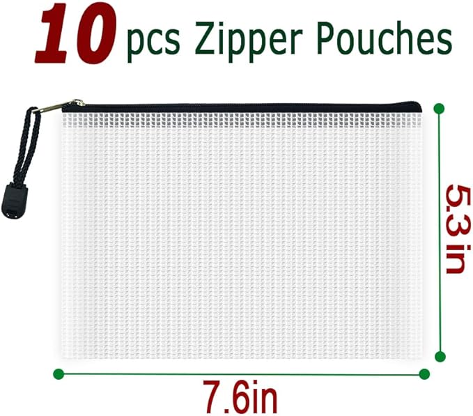 AUSTARK 10 Pcs Zipper File Bags, Waterproof Plastic Mesh Pouch - Image 2