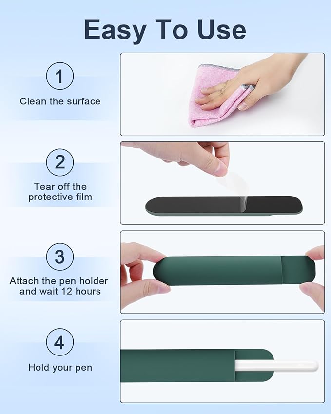eZAKKA Silicone Pencil Holder For Most Pens, 7.8 inch Self-Adhesive Stick To - Image 6