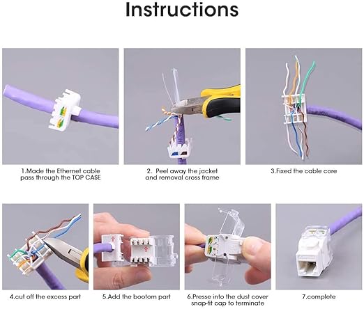 AMPCOM CAT6 Keystone Jack Tool-Less RJ45 UTP, No Punch-Down Tool Required - Image 5