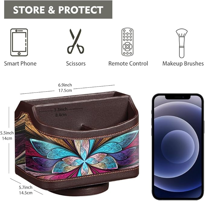 Fanousy 360° Rotating Remote Control Holder, PU Leather TV Remote Caddy - Image 2