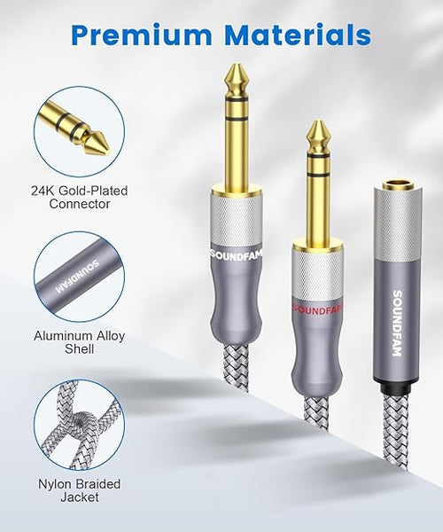 1/4" Splitter Cable 2 Feet/60CM, Microphone Splitter 1 Female to 2 Male TRS 1/4 - Image 2