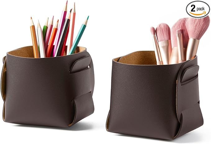 HOMIEAZICOZI 2-Pack Cork Leather Desk Accessories Storage by HOMIEAZICOZI
